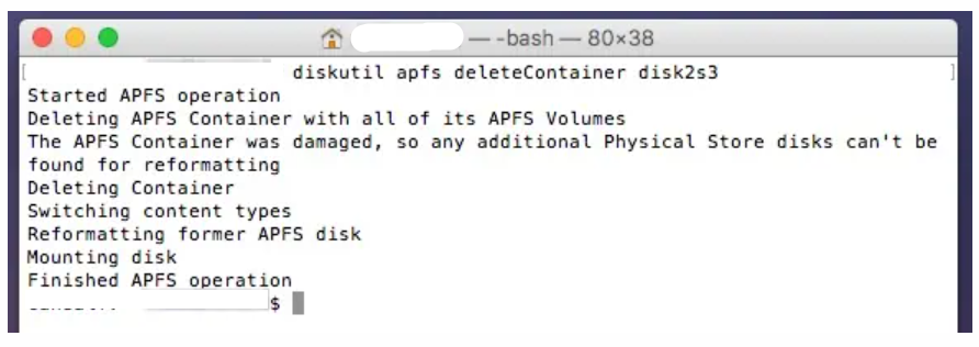 Type diskutil apfs deleteContainer disk2s3