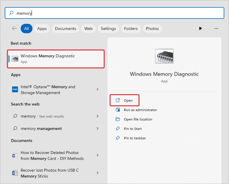 Open memory diagnostic tool to Fix the 0x0 0x0 Error Code