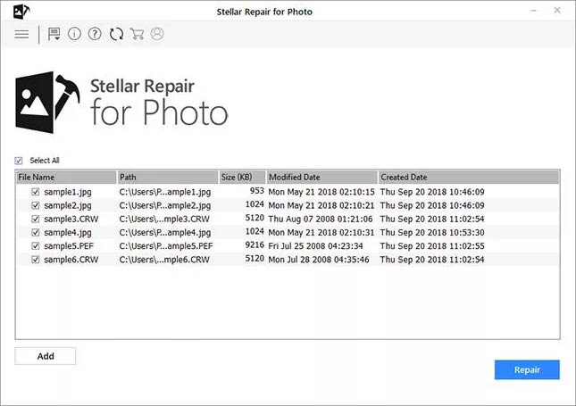 Stellar repair for Photo- Add file