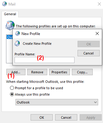 Mail window options, click Add options to create a new profile