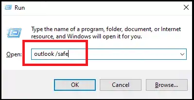 Open the Run command and enter the Outlook/Safe to open the outlook account in the safe mode