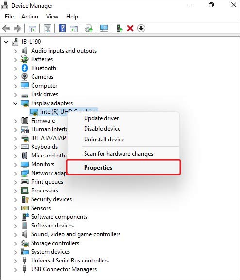 Display driver properties