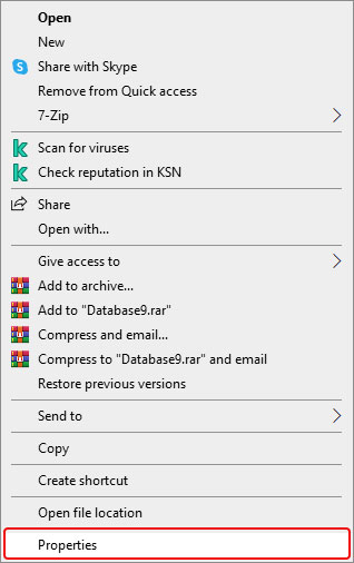 Right Click on database and select properties