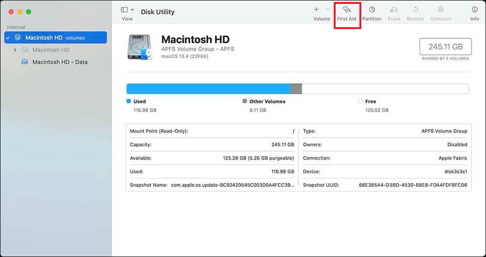 click First Aid at the top