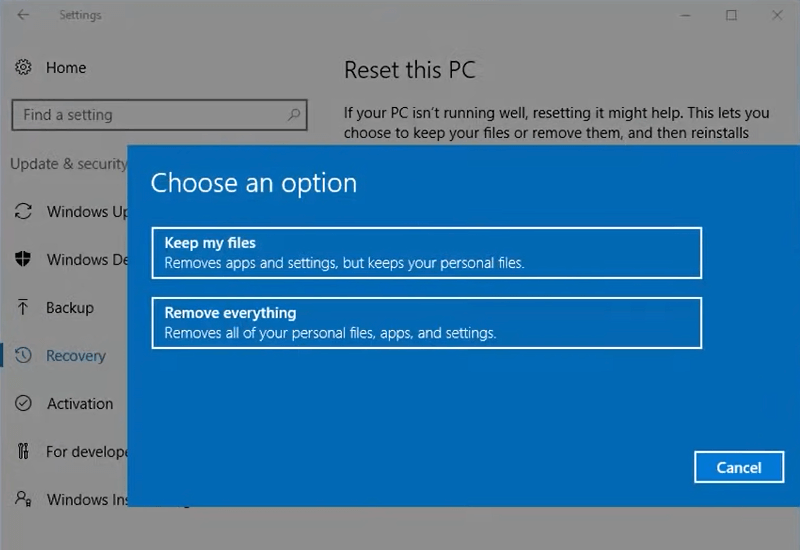 choose the reset option