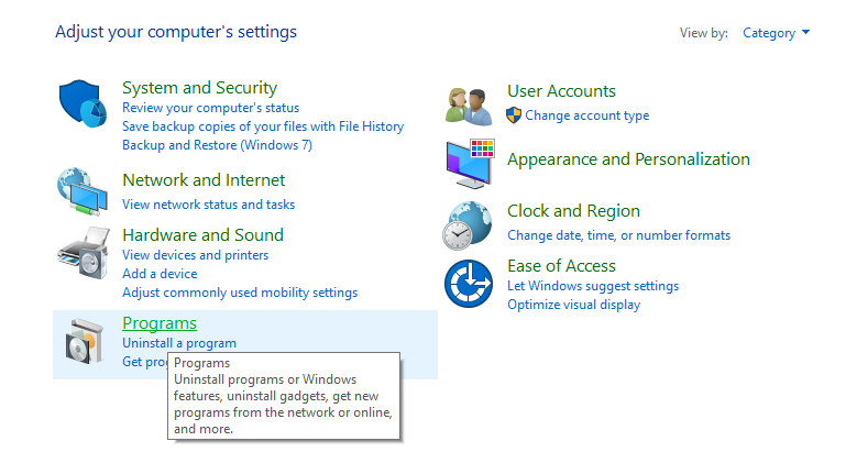 adjust your computer settings window  select the Program feature to uninstall or repair the Offline app repair