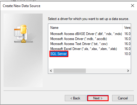 Create New Data Source Window