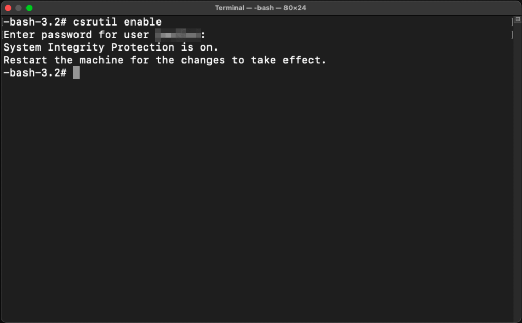 command: csrutil enable