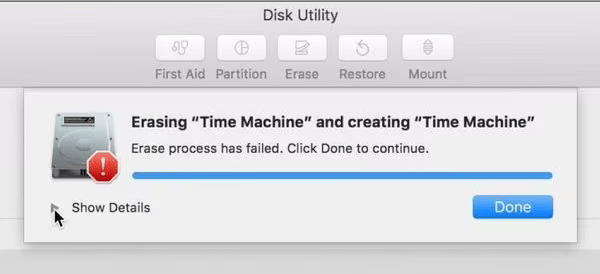 Erase Process Failed Error on Mac