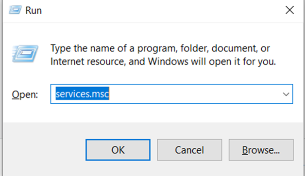 type services.msc in the message box and click OK.