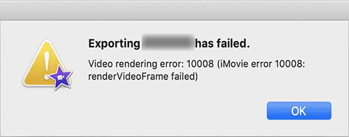 iMovie video rendering error - 10008