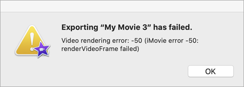 iMovie video rendering error -50