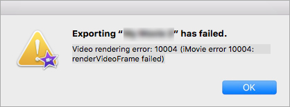 iMovie video rendering error -10004