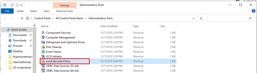 Local Security Policy From Administrative Tools