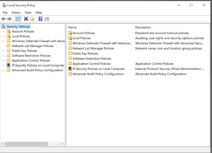 Local Security Policy Window