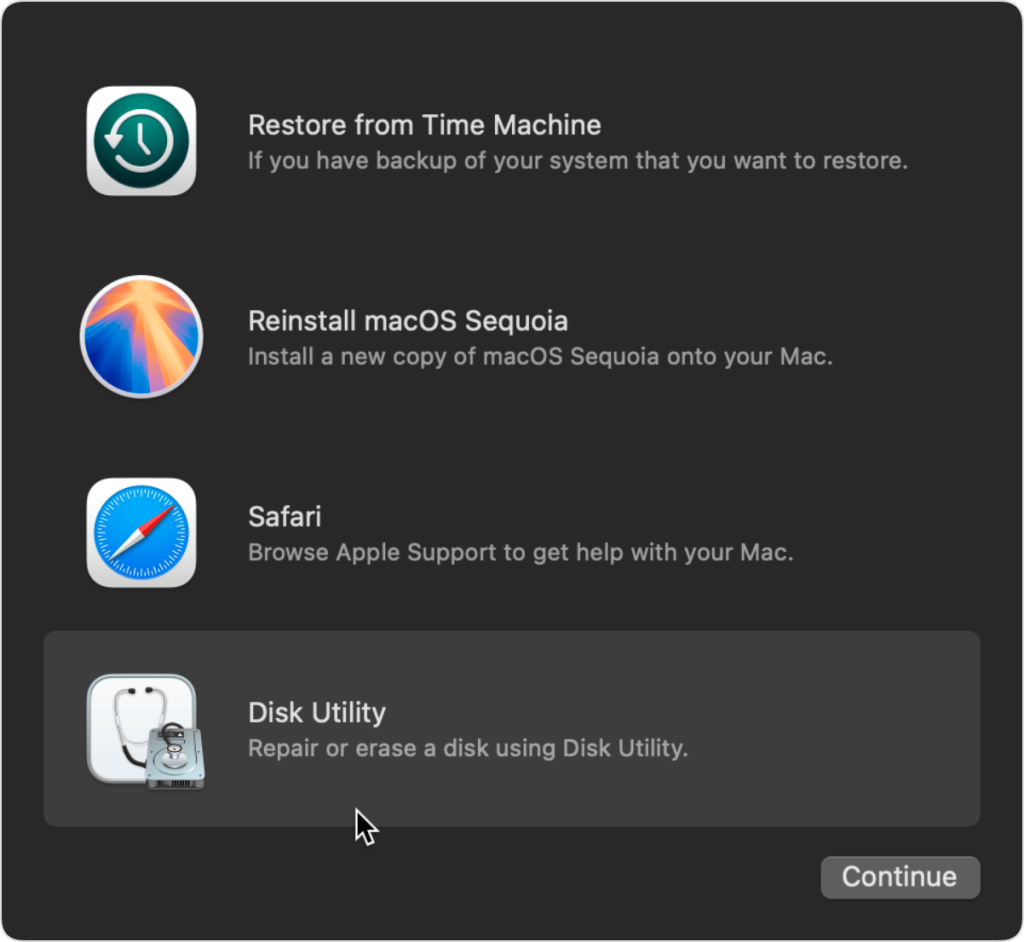 Click Disk Utility from the macOS Utilities menu