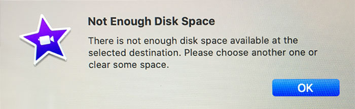 iMovie video error  not enough disk space