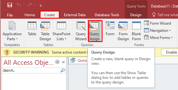 Query Design Window