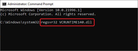 run-regsvr32 VCRUNTIME140.dll-command'