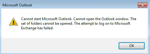  Error the attempt to log into Microsoft exchange has failed error