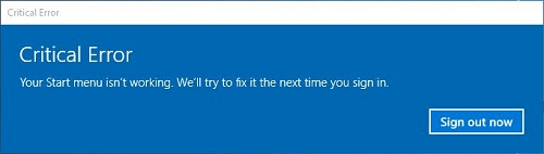 Windows start menu not working critical error