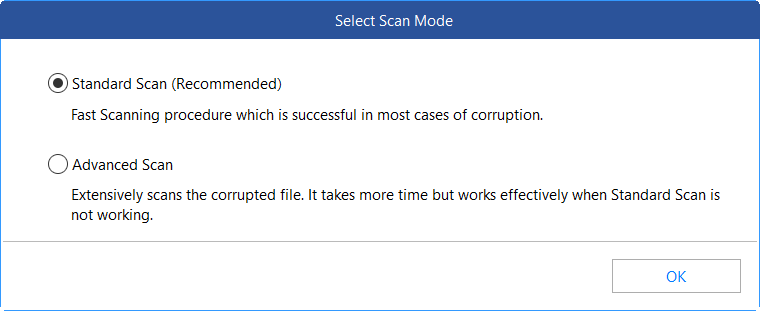 Selecting Scan mode in Stellar repair for MS SQL software