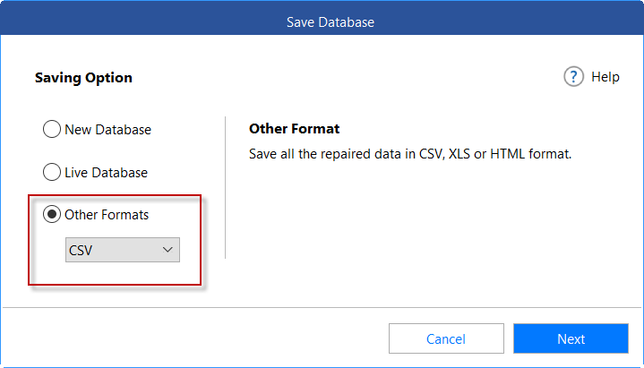 Saving database in other formats