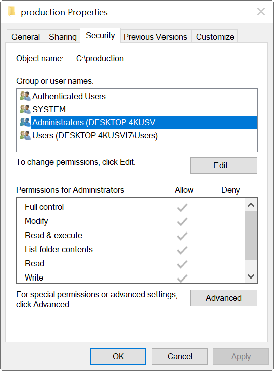 database permissions for administrator