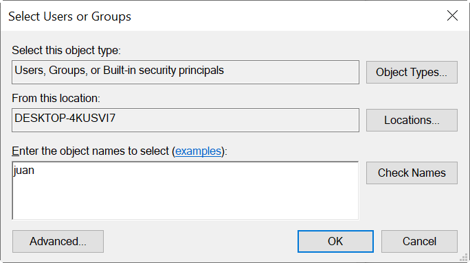 Adding object name in select user/groups 