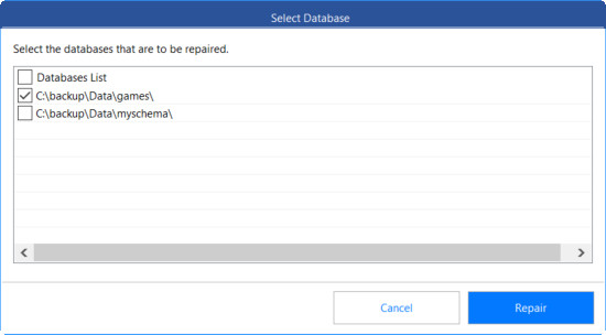 selecting database in repair tool