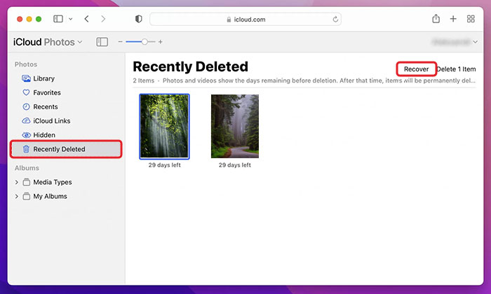 click recover to restore deleted photos