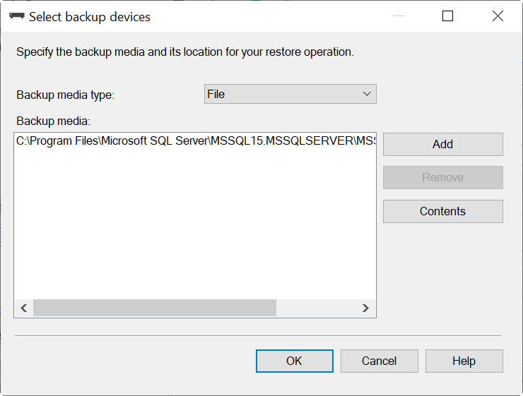 Media Type selection in Backup devices to restore 