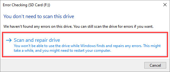 scan and repair in sd drive
