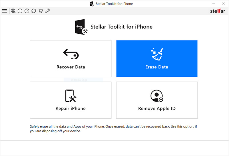 Select Erase Data option in Stellar Toolkit for iPhone