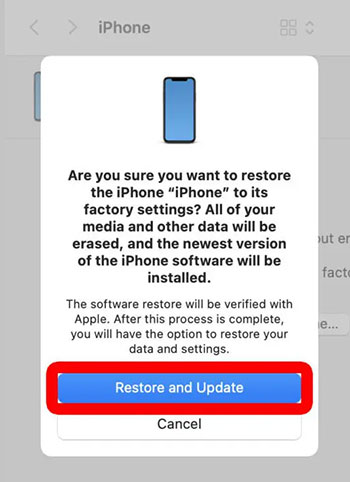 Click Restore and Update in iTunes