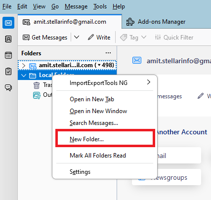 New Folder option in Thunderbird