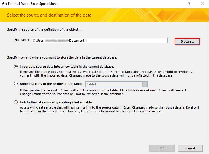 Click Browse On Get External Data Excel Spreadsheet