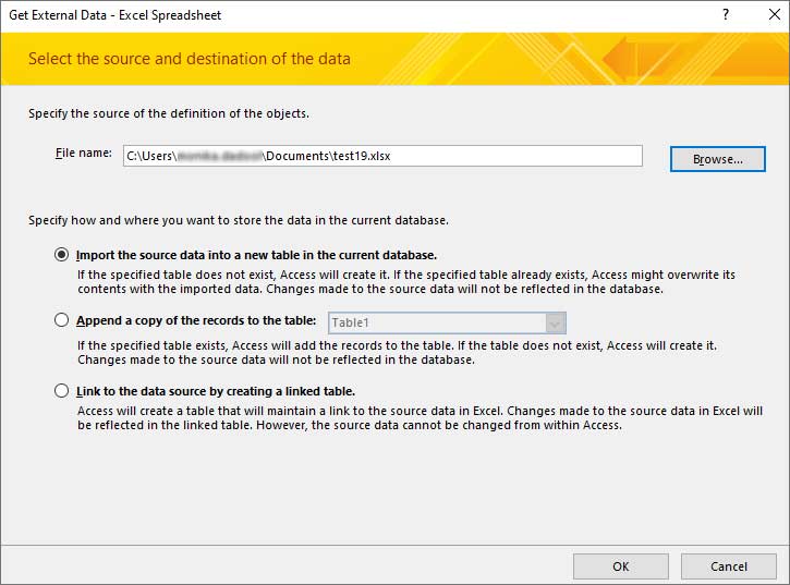 Click Import The Source Data Into A New Table Option