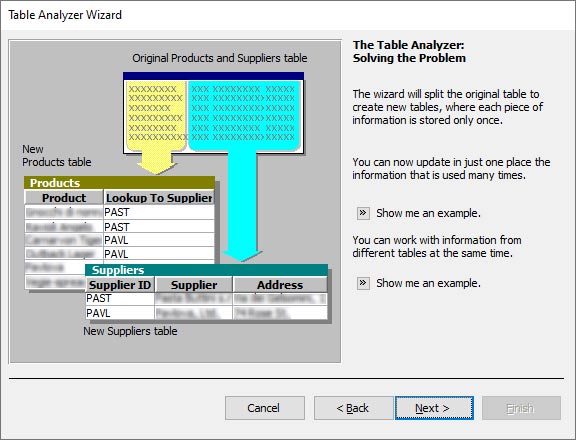 Click Next On Table Analyzer Wizard