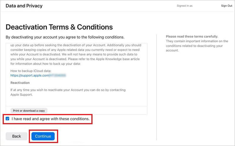 Deactivation Terms & Condition