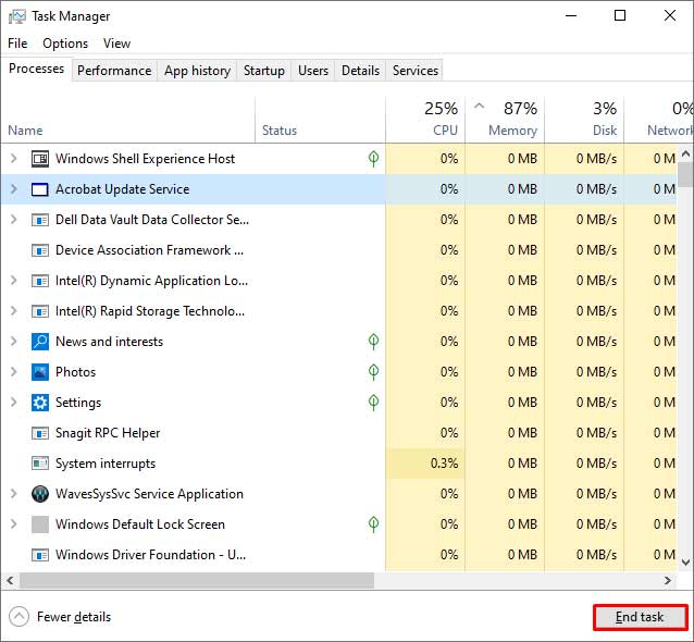 End Task In Task Manager