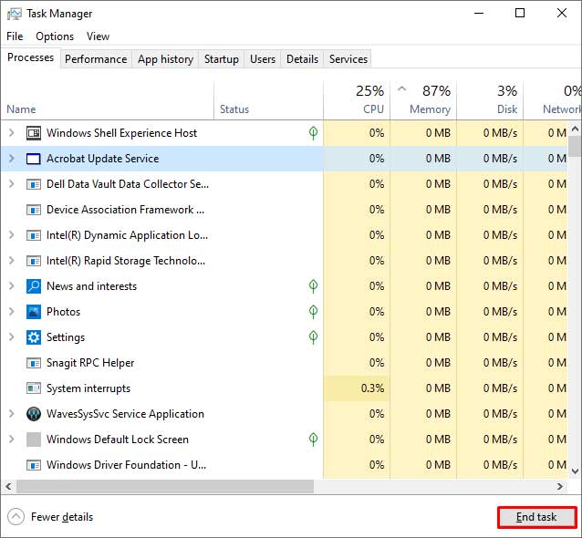 End Task In Task Manager