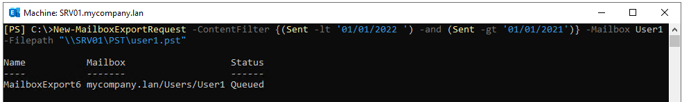 export all emails received based on month