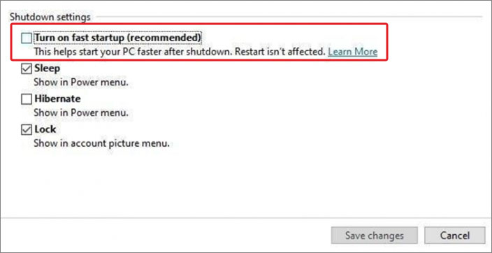 Turn on Fast Startup Recommended