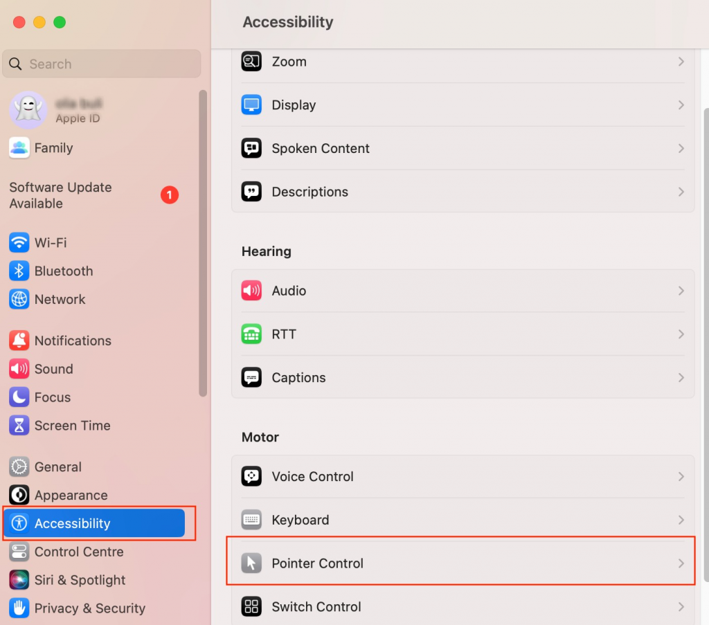 System Settings > Accessibility > Pointer Control