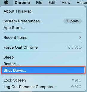Apple Menu > Shut Down
