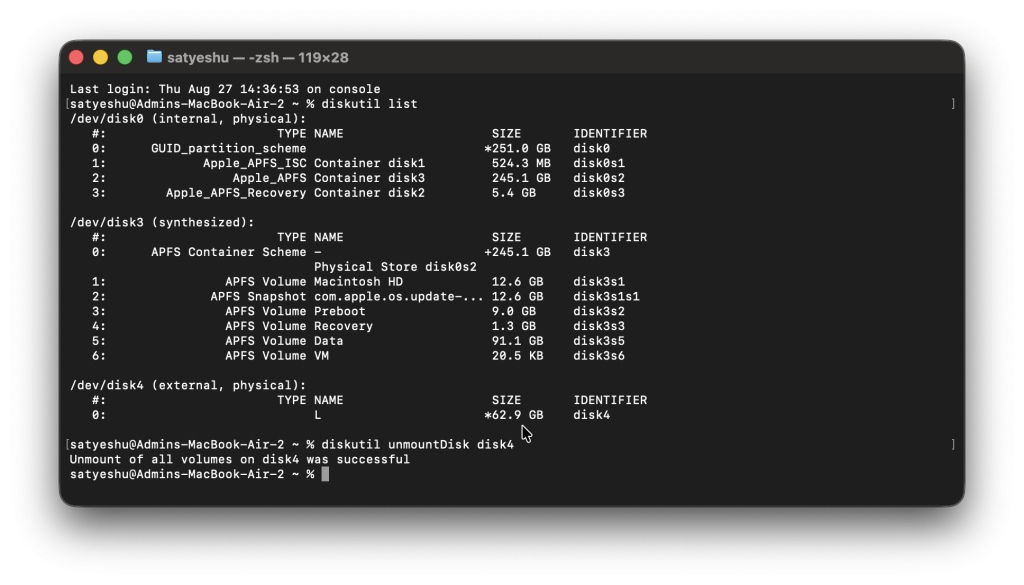 disk unmount in Mac terminal