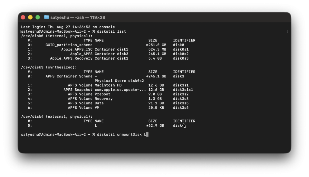 unmount command in Mac terminal