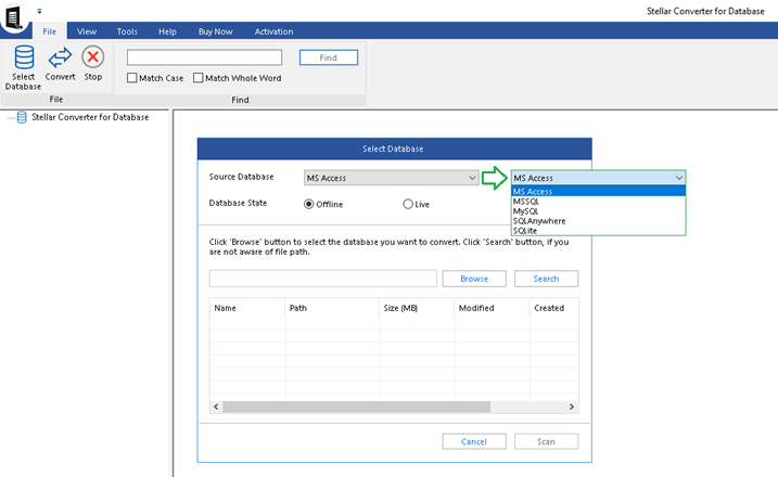 Selecting database