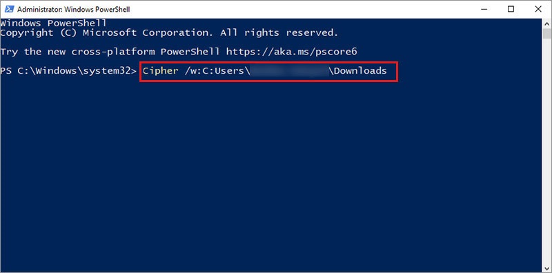 use cipher command in powershell to permanently delete files
